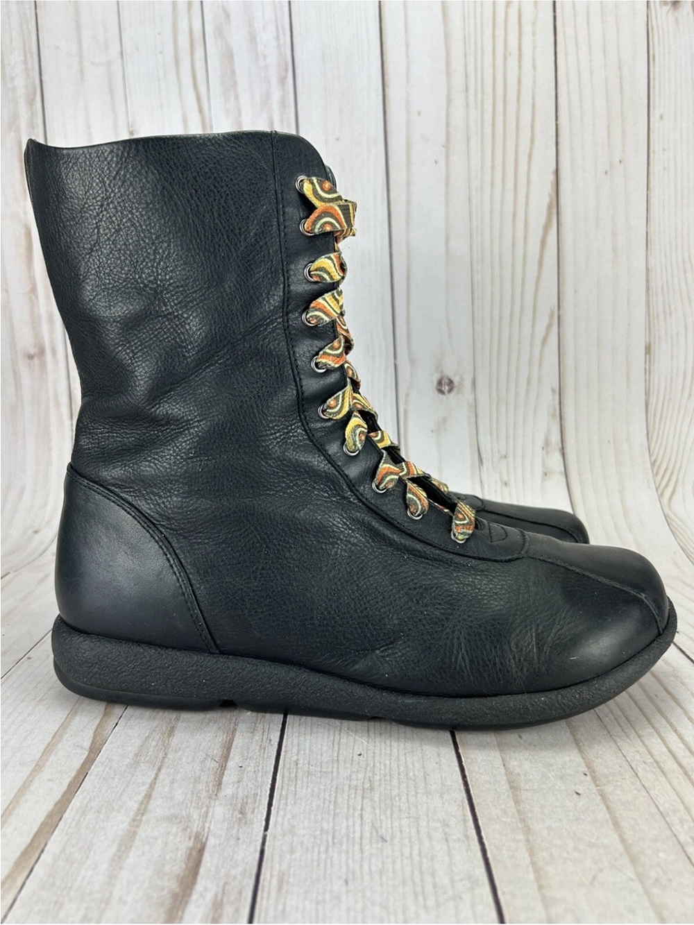 Dansko Black Leather Lace-Up Mid Calf Women's Boots